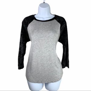 Baseball T-Shirt with 3/4 Faux Suede Sleeves.